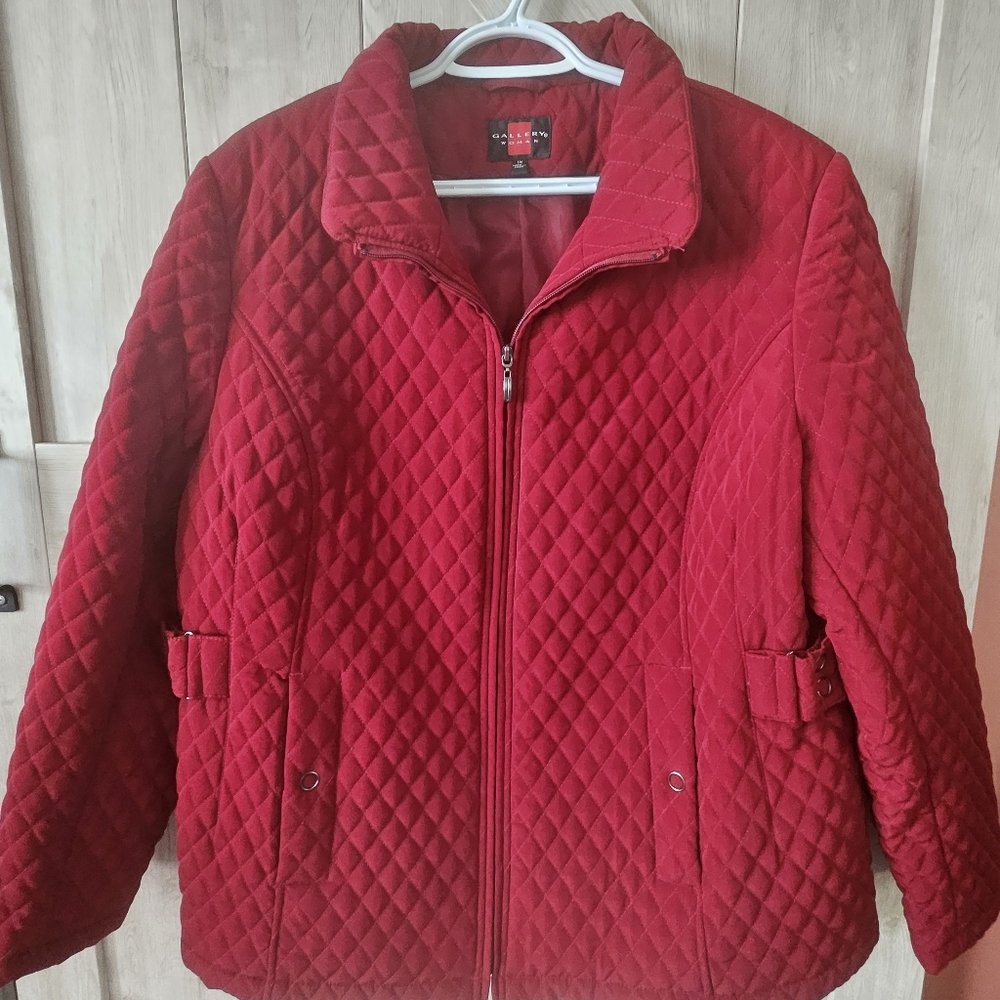 Gallery Woman Red Quilted Jacket - Size 1X